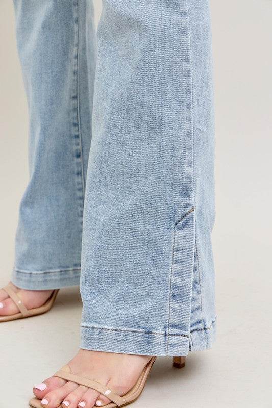 Judy Blue Full Size Tummy Control Vintage Wash Side Slit Slim Boot Jeans Plus Size - Shop Style & More | Fresh Looks, Everyday Deals & Free Shipping