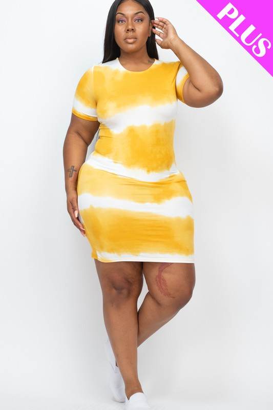 PLUS Size Stripe Tie-Dye Printed Midi Dress - Shop Style & More | Fresh Looks, Everyday Deals & Free Shipping