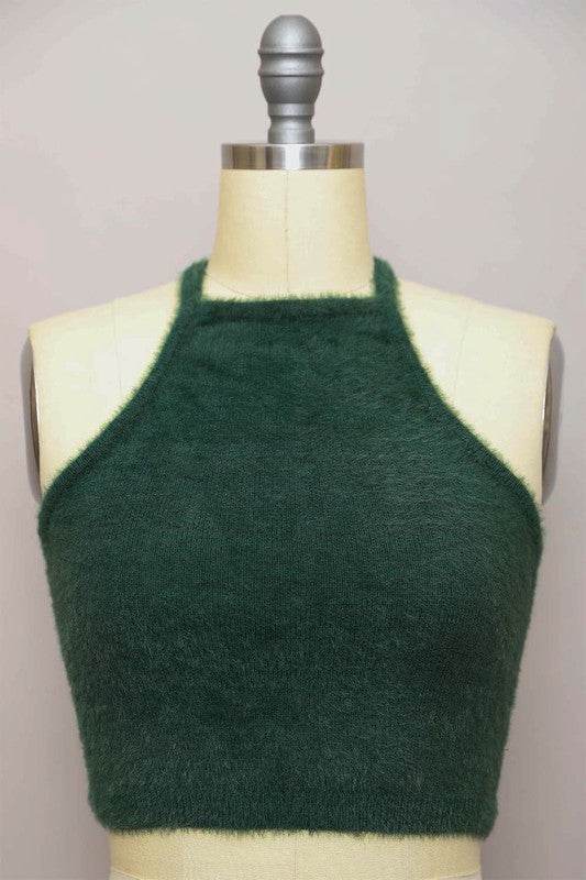 Fuzzy Sweater Halter Cropped Top - Shop Style & More | Fresh Looks, Everyday Deals & Free Shipping