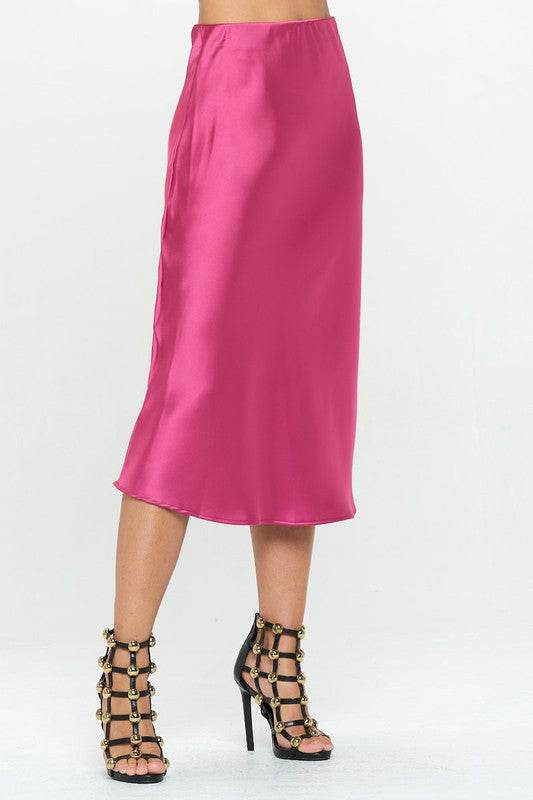 Solid Stretch Satin Midi Skirt - Shop Style & More | Fresh Looks, Everyday Deals & Free Shipping