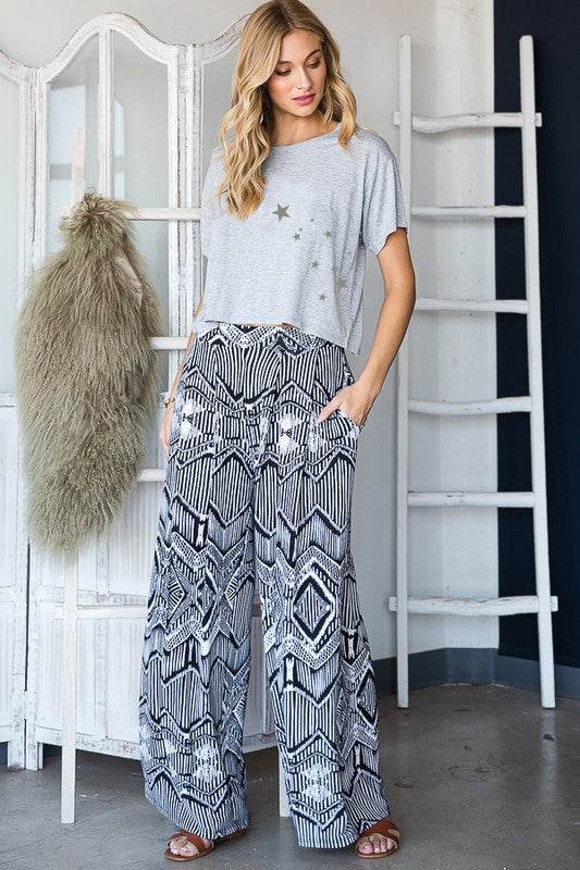 RETRO VINTAGE PRINT WIDE PANTS WITH POCEKTS - Shop Style & More | Fresh Looks, Everyday Deals & Free Shipping