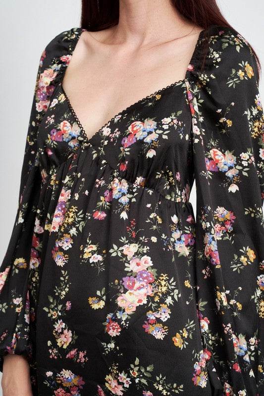 FLORAL LONG SLEEVE BABY DOLL DRESS - Shop Style & More | Fresh Looks, Everyday Deals & Free Shipping