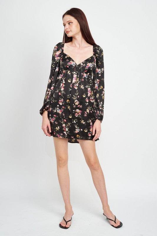 FLORAL LONG SLEEVE BABY DOLL DRESS - Shop Style & More | Fresh Looks, Everyday Deals & Free Shipping