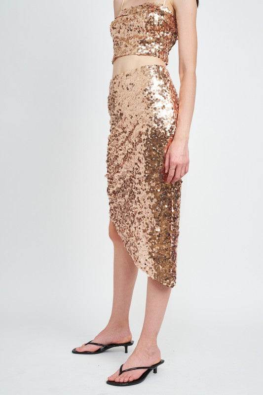 SEQUIN SHIRRED MIDI SKIRT - Shop Style & More | Fresh Looks, Everyday Deals & Free Shipping