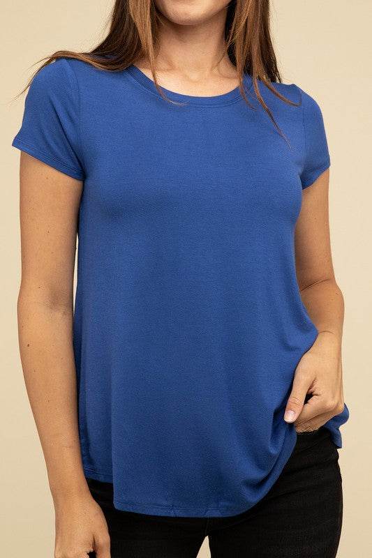 Flowy Round Hem Rayon Short Sleeve Top - Shop Style & More | Fresh Looks, Everyday Deals & Free Shipping