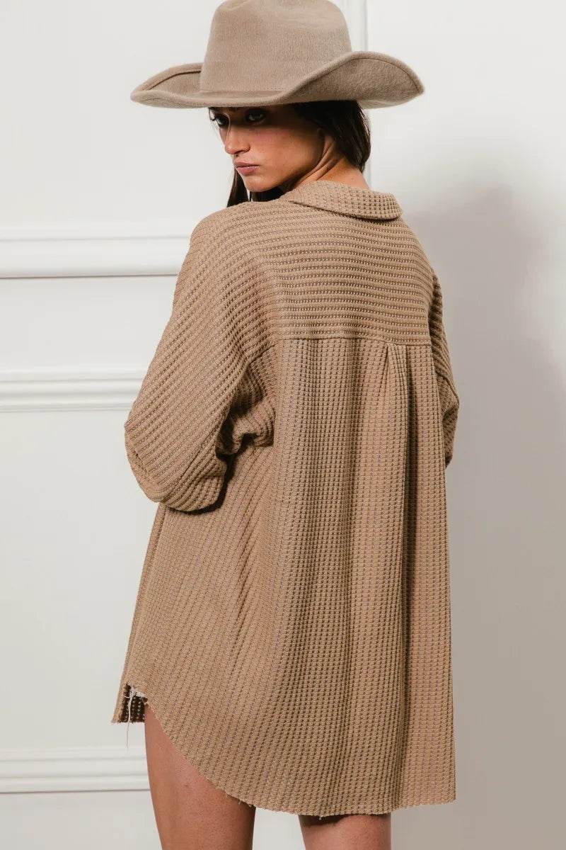 BiBi Heavy Waffle Oversized Shacket - Shop Style & More | Fresh Looks, Everyday Deals & Free Shipping
