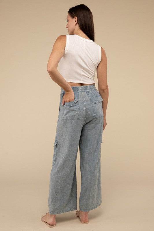 Washed Linen Elastic Band Waist Cargo Pants - Shop Style & More | Fresh Looks, Everyday Deals & Free Shipping