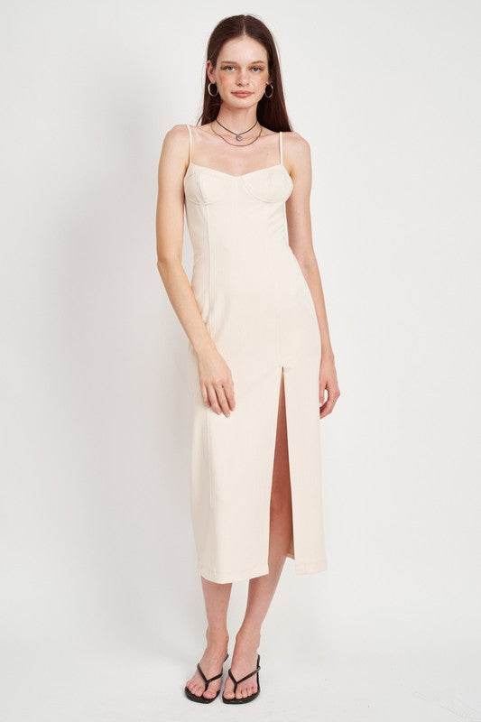 SPAGHETTI STRAP MIDI DRESS WITH SLIT - Shop Style & More | Fresh Looks, Everyday Deals & Free Shipping