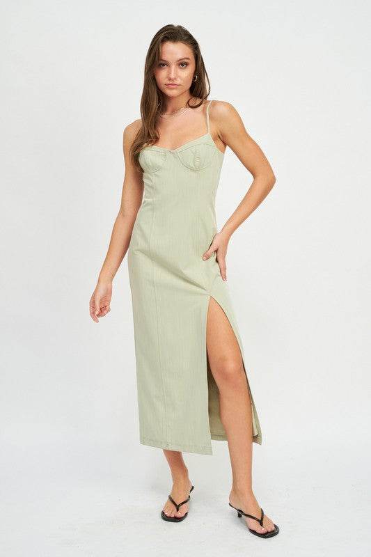 SPAGHETTI STRAP MIDI DRESS WITH SLIT - Shop Style & More | Fresh Looks, Everyday Deals & Free Shipping