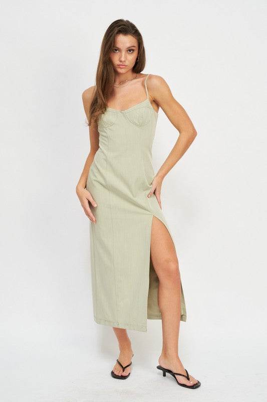 SPAGHETTI STRAP MIDI DRESS WITH SLIT - Shop Style & More | Fresh Looks, Everyday Deals & Free Shipping