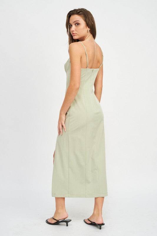 SPAGHETTI STRAP MIDI DRESS WITH SLIT - Shop Style & More | Fresh Looks, Everyday Deals & Free Shipping
