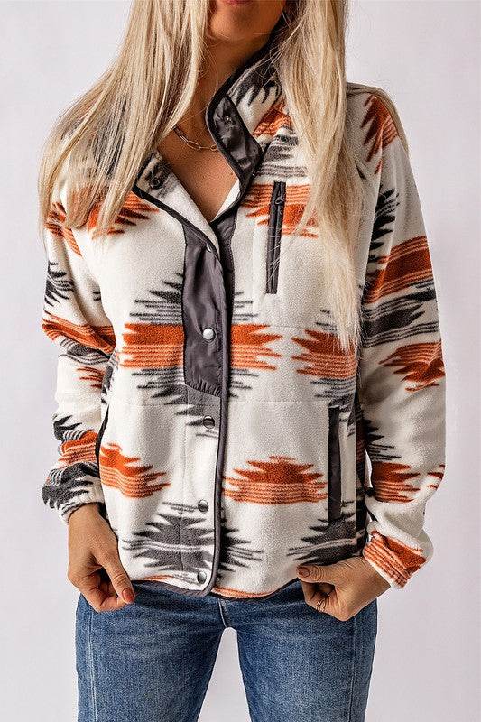 Western Aztec Snap Buttoned Fleece Jacket - Shop Style & More | Fresh Looks, Everyday Deals & Free Shipping