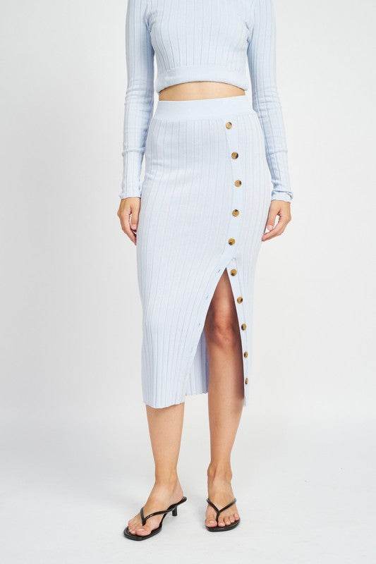 MIDI SKIRT WTIH SIDE BUTTON DETAIL - Shop Style & More | Fresh Looks, Everyday Deals & Free Shipping