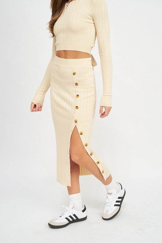 MIDI SKIRT WTIH SIDE BUTTON DETAIL - Shop Style & More | Fresh Looks, Everyday Deals & Free Shipping