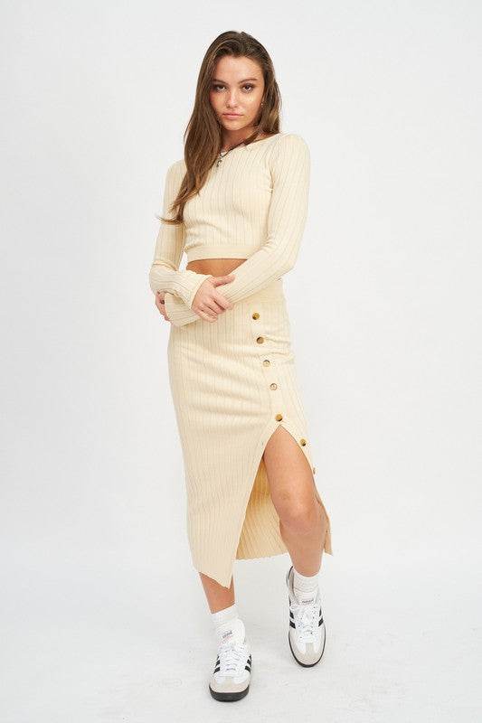 MIDI SKIRT WTIH SIDE BUTTON DETAIL - Shop Style & More | Fresh Looks, Everyday Deals & Free Shipping