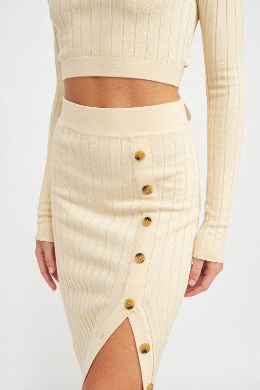 MIDI SKIRT WTIH SIDE BUTTON DETAIL - Shop Style & More | Fresh Looks, Everyday Deals & Free Shipping