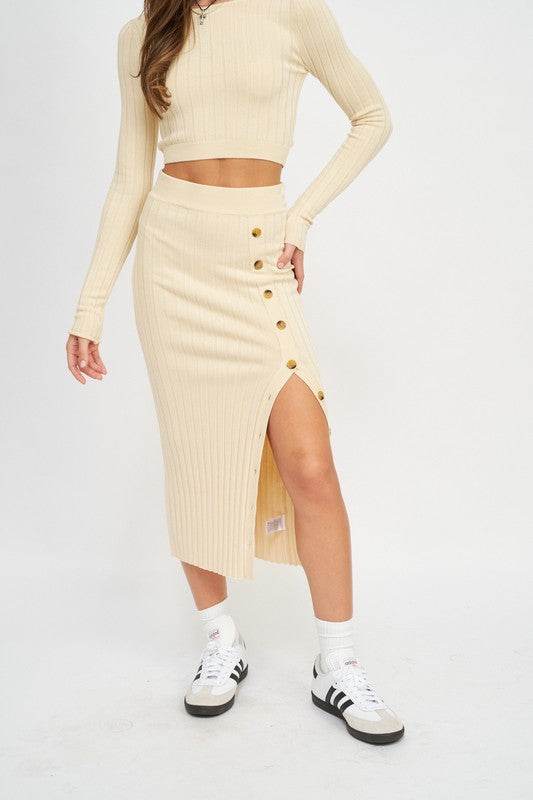 MIDI SKIRT WTIH SIDE BUTTON DETAIL - Shop Style & More | Fresh Looks, Everyday Deals & Free Shipping