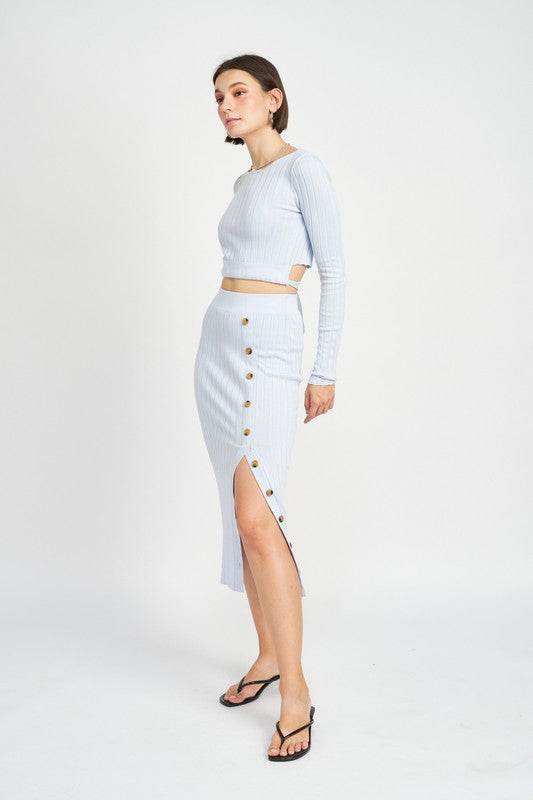 MIDI SKIRT WTIH SIDE BUTTON DETAIL - Shop Style & More | Fresh Looks, Everyday Deals & Free Shipping