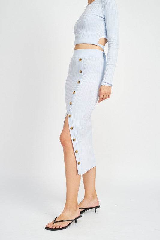 MIDI SKIRT WTIH SIDE BUTTON DETAIL - Shop Style & More | Fresh Looks, Everyday Deals & Free Shipping