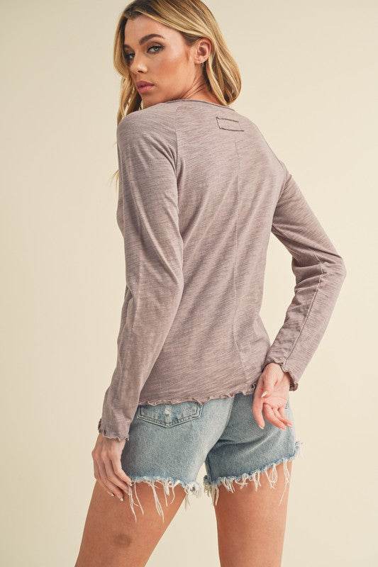 Aemi + Co Lettuce Hemline Round Neck Raglan Sleeve T-Shirt - Shop Style & More | Fresh Looks, Everyday Deals & Free Shipping