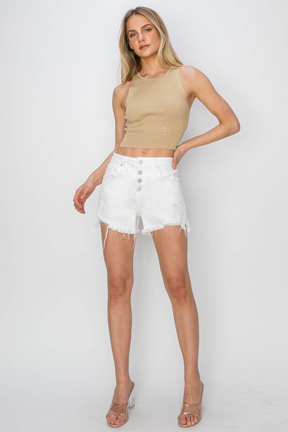 RISEN Button Fly Frayed Hem Denim Shorts - Shop Style & More | Fresh Looks, Everyday Deals & Free Shipping