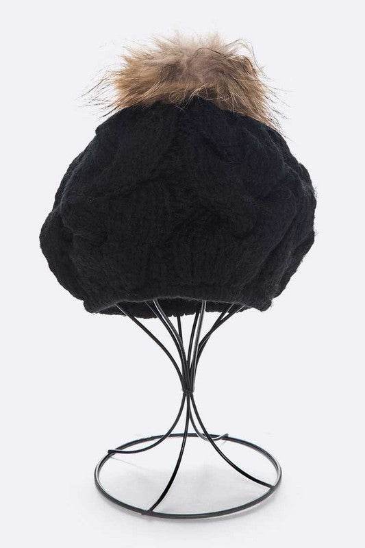 Cotton Cable Knit Large Fur Pom Beanie - Shop Style & More | Fresh Looks, Everyday Deals & Free Shipping