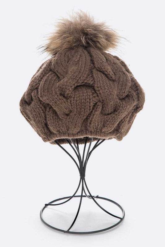 Cotton Cable Knit Large Fur Pom Beanie - Shop Style & More | Fresh Looks, Everyday Deals & Free Shipping