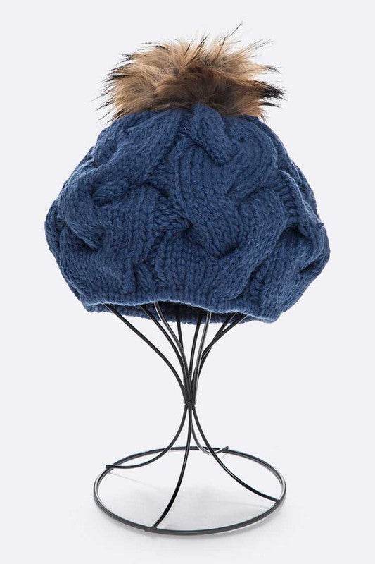 Cotton Cable Knit Large Fur Pom Beanie - Shop Style & More | Fresh Looks, Everyday Deals & Free Shipping