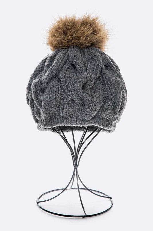 Cotton Cable Knit Large Fur Pom Beanie - Shop Style & More | Fresh Looks, Everyday Deals & Free Shipping