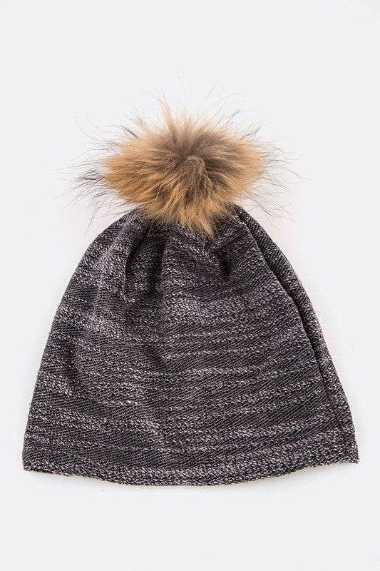 Faux Fur Pom Cotton Blend Slouchy Beanie - Shop Style & More | Fresh Looks, Everyday Deals & Free Shipping