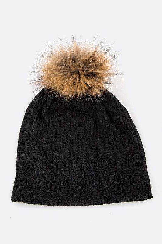 Faux Fur Pom Cotton Slouchy Beanie - Shop Style & More | Fresh Looks, Everyday Deals & Free Shipping