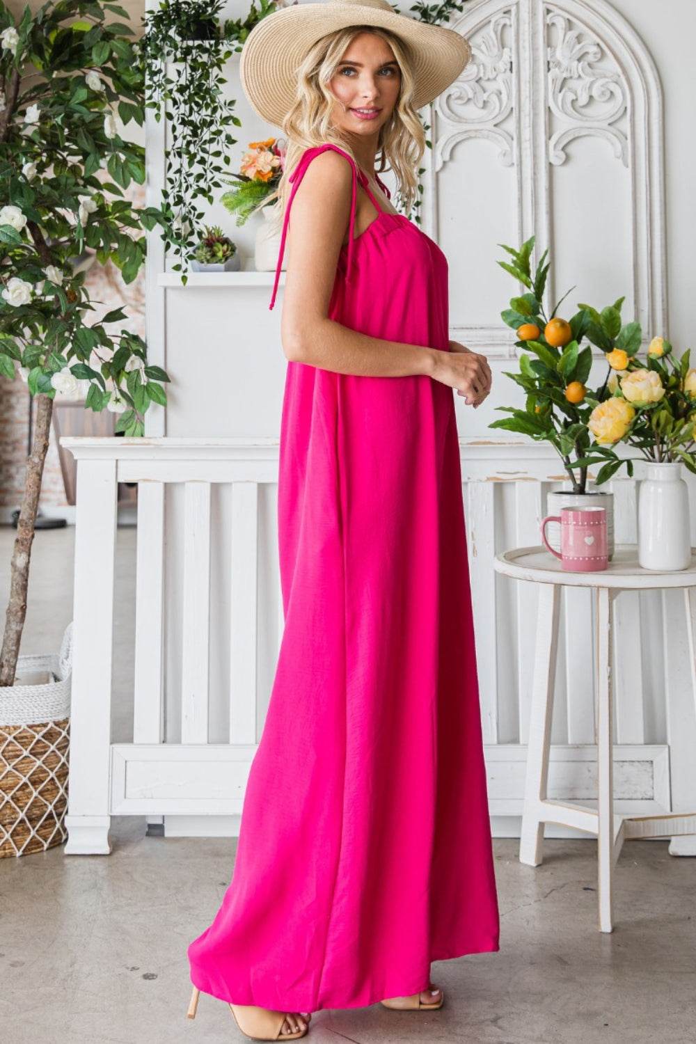 Veveret Pocketed Spaghetti Strap Wide Leg Jumpsuit - Shop Style & More | Fresh Looks, Everyday Deals & Free Shipping