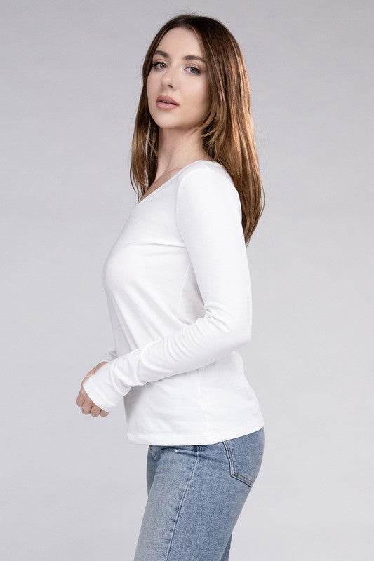 Cotton V-Neck Long Sleeve T-Shirt - Shop Style & More | Fresh Looks, Everyday Deals & Free Shipping