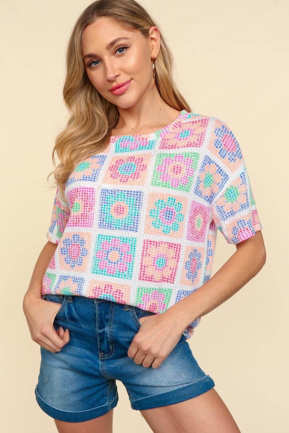 Haptics Flower Print Round Neck Short Sleeve T-Shirt - Shop Style & More | Fresh Looks, Everyday Deals & Free Shipping
