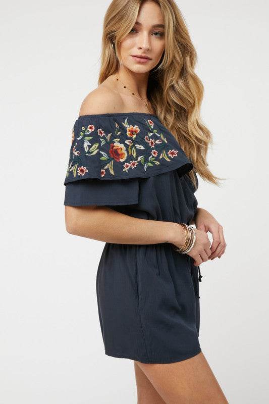 Floral Embroidered Off Shoulder Romper - Shop Style & More | Fresh Looks, Everyday Deals & Free Shipping