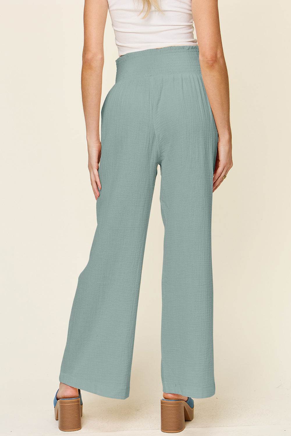 Double Take Full Size Texture Smocked Waist Wide Leg Pants - Shop Style & More | Fresh Looks, Everyday Deals & Free Shipping