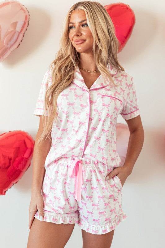 Pink Short Sleeve and Ruffled Shorts Pajama Set - Shop Style & More | Fresh Looks, Everyday Deals & Free Shipping
