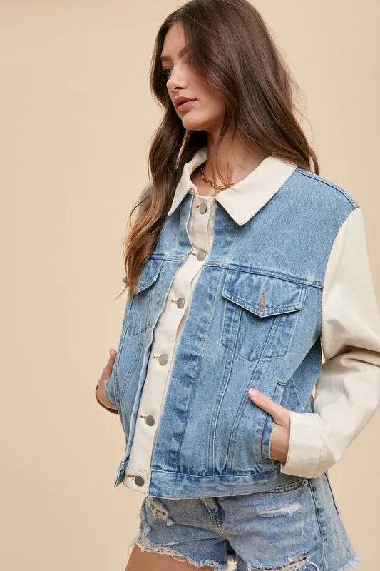 Annie Wear Collared Neck Double Placket Denim Jacket - Shop Style & More | Fresh Looks, Everyday Deals & Free Shipping