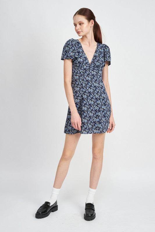 DEEP V NECK FLORAL DRESS - Shop Style & More | Fresh Looks, Everyday Deals & Free Shipping