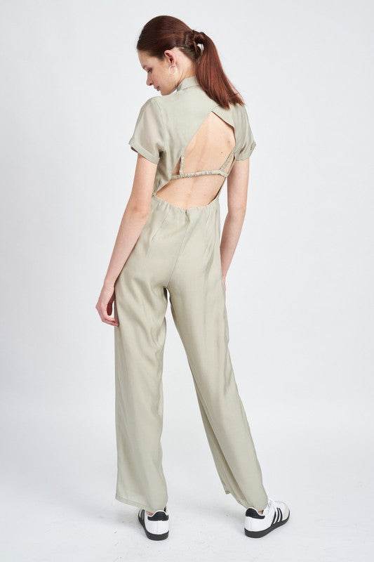 SHORT SLEEVE JUMPSUIT WITH OPEN BACK - Shop Style & More | Fresh Looks, Everyday Deals & Free Shipping