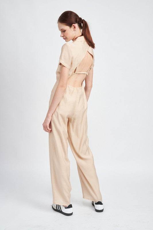 SHORT SLEEVE JUMPSUIT WITH OPEN BACK - Shop Style & More | Fresh Looks, Everyday Deals & Free Shipping