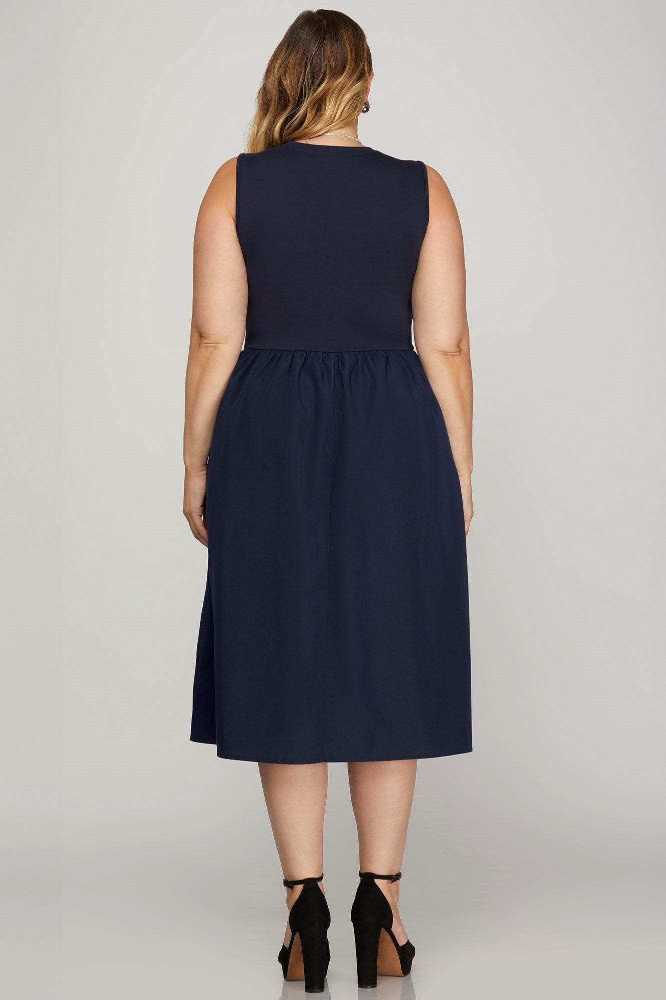 She + Sky Full Size Sleeveless Poplin Woven Midi Dress with Pockets Plus Size - Shop Style & More | Fresh Looks, Everyday Deals & Free Shipping
