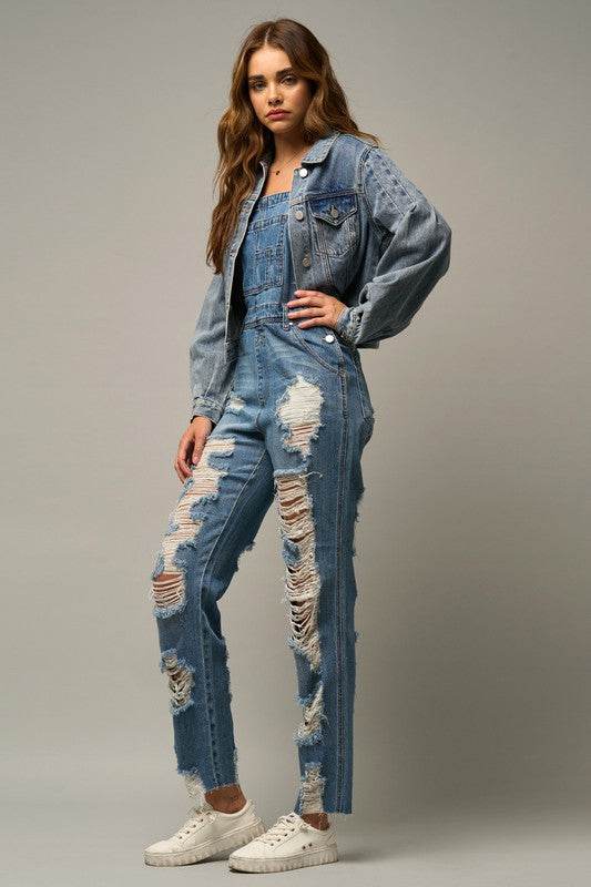 High Waist Heavy Distressed Straight Overalls - Shop Style & More | Fresh Looks, Everyday Deals & Free Shipping