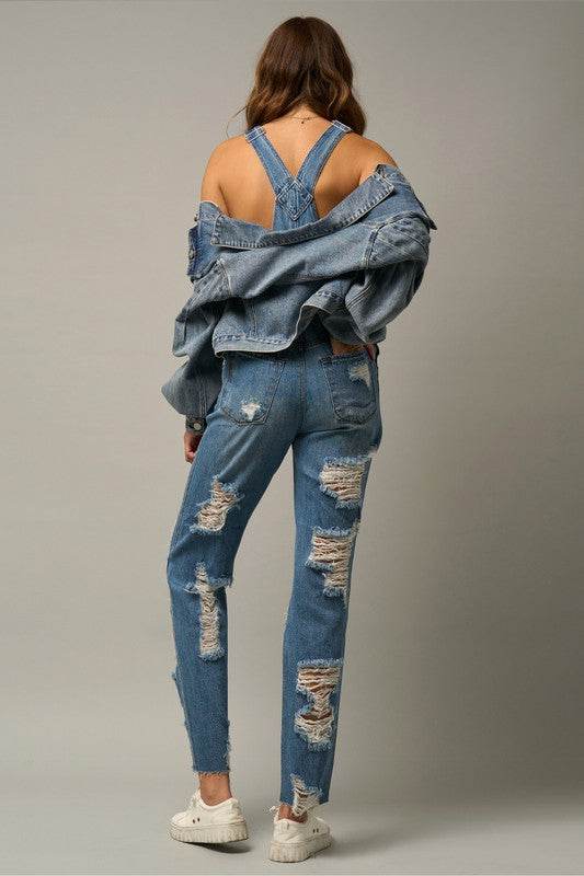 High Waist Heavy Distressed Straight Overalls - Shop Style & More | Fresh Looks, Everyday Deals & Free Shipping