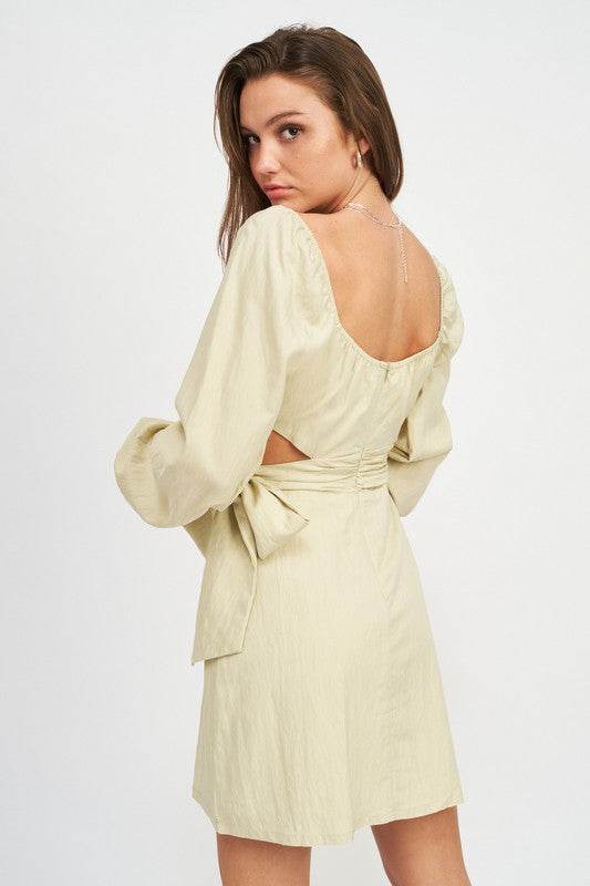 LONG SLEEVE TIE WAIST MINI DRESS - Shop Style & More | Fresh Looks, Everyday Deals & Free Shipping