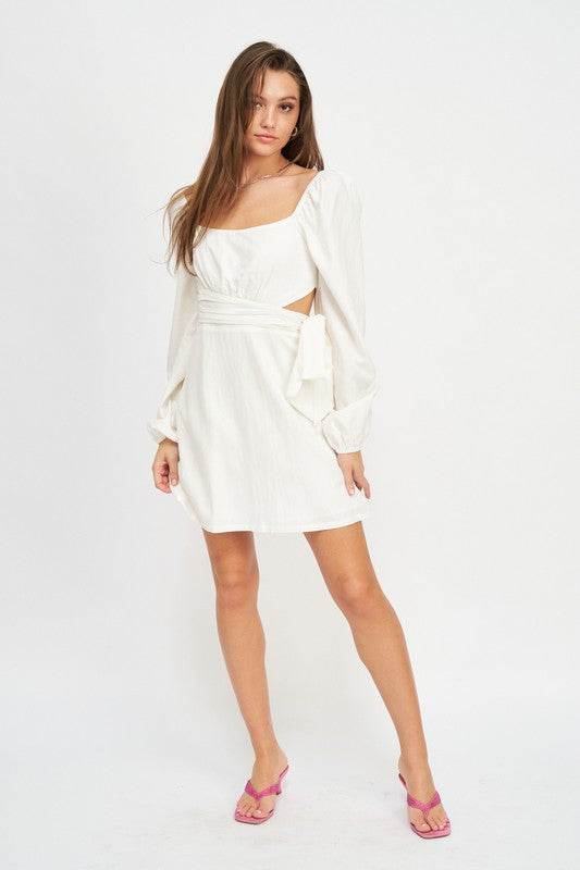LONG SLEEVE TIE WAIST MINI DRESS - Shop Style & More | Fresh Looks, Everyday Deals & Free Shipping