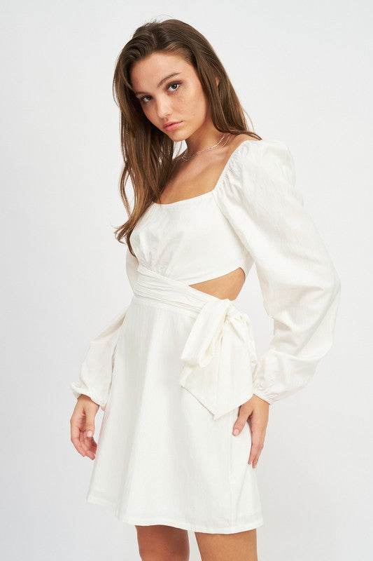 LONG SLEEVE TIE WAIST MINI DRESS - Shop Style & More | Fresh Looks, Everyday Deals & Free Shipping