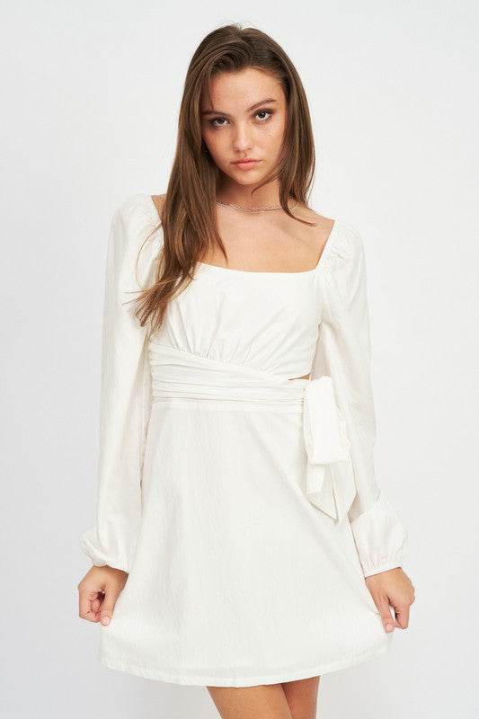 LONG SLEEVE TIE WAIST MINI DRESS - Shop Style & More | Fresh Looks, Everyday Deals & Free Shipping