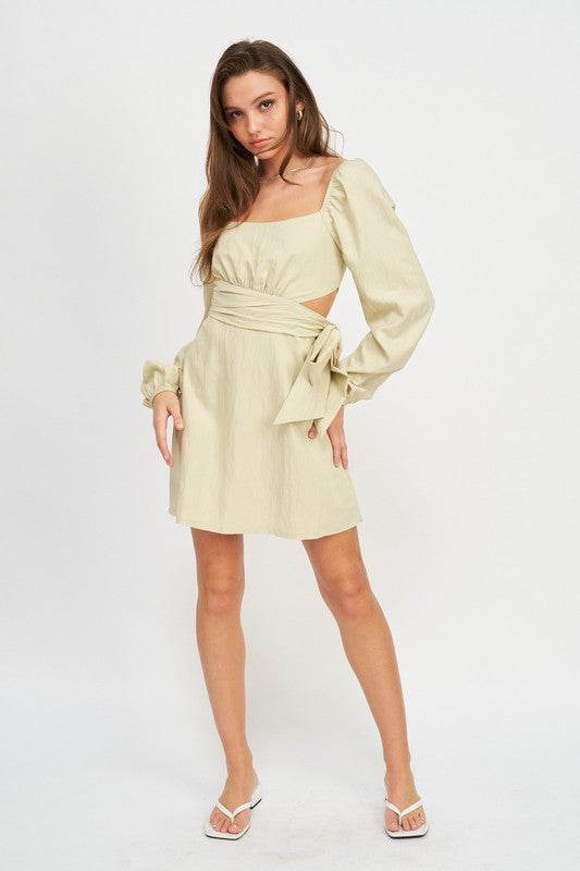 LONG SLEEVE TIE WAIST MINI DRESS - Shop Style & More | Fresh Looks, Everyday Deals & Free Shipping