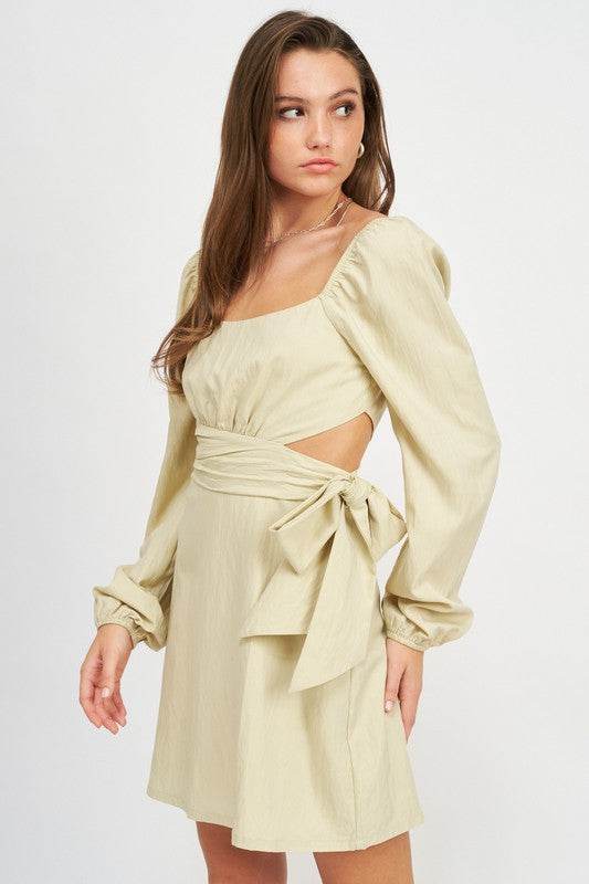 LONG SLEEVE TIE WAIST MINI DRESS - Shop Style & More | Fresh Looks, Everyday Deals & Free Shipping